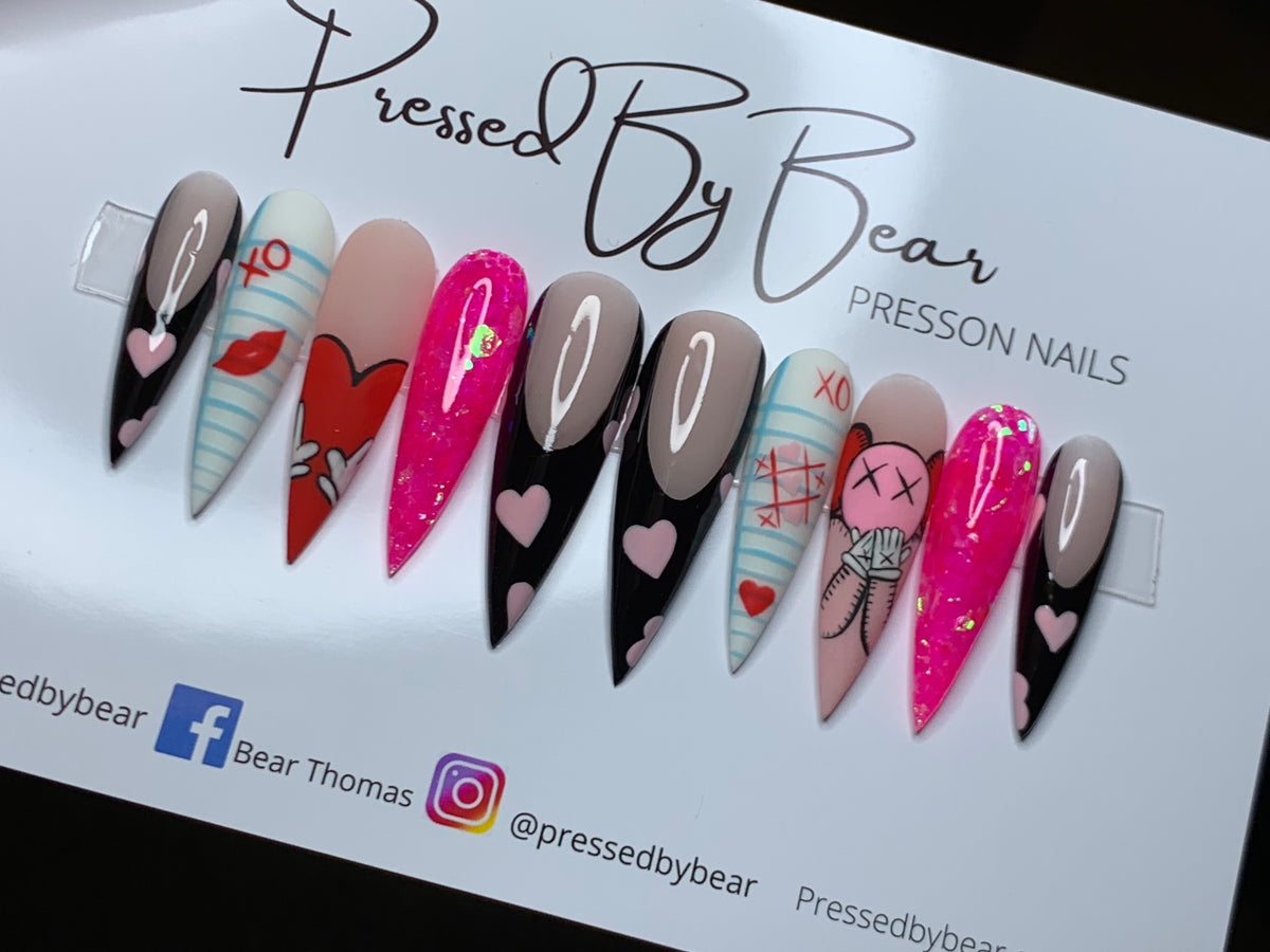 Cotton Candy Teddy Bears Kawaii Nails Soft Nails Pink and Blue